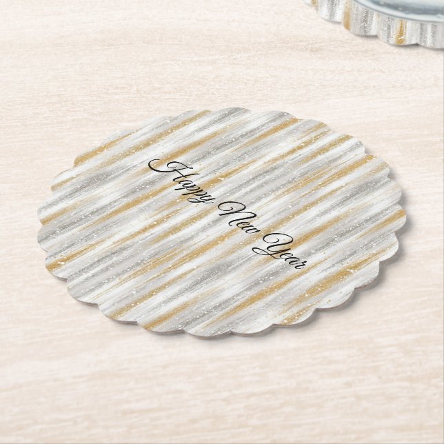 Silvesterfeier mit Silber-Gold-Streifen Untersetzer (angewinkelt)