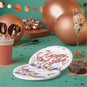 Silvesterhüte und Konfetti Neujahr Pappteller