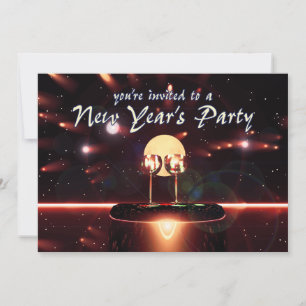 Silvesterparty Champagner Feuerwerk Einladung