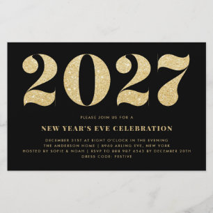 Silvesterparty-Einladung Gold Glitter Schwarz