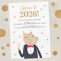 Silvesterparty-Einladung mit Katze im Smoking