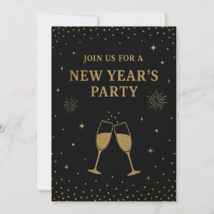 Silvesterparty-Einladung Schwarz & Gold Einladung