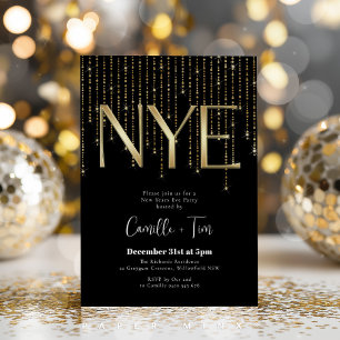Silvesterparty in Schwarz und Gold Einladung