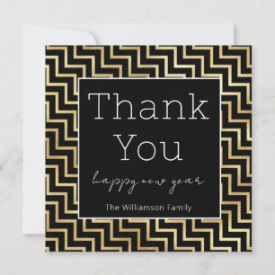 Silvesterparty Modern Schwarz Gold Chevron Dankeskarte