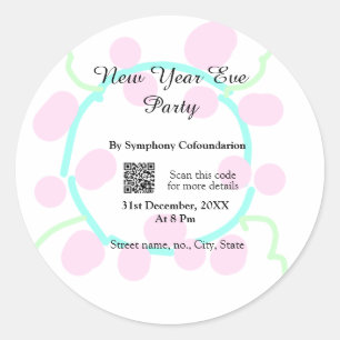 Silvesterparty-Scan-QR-RSVP-Name-pink-blau Runder Aufkleber