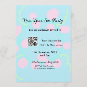 Silvesterparty-Scan-QR-RSVP-Name rosa blau Einladung