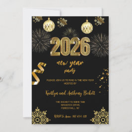 Silvesterparty Schwarz & Gold Ballon Konfetti Einladung