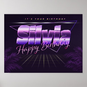Silvia Name Vorname lila retro Poster Geburtstag