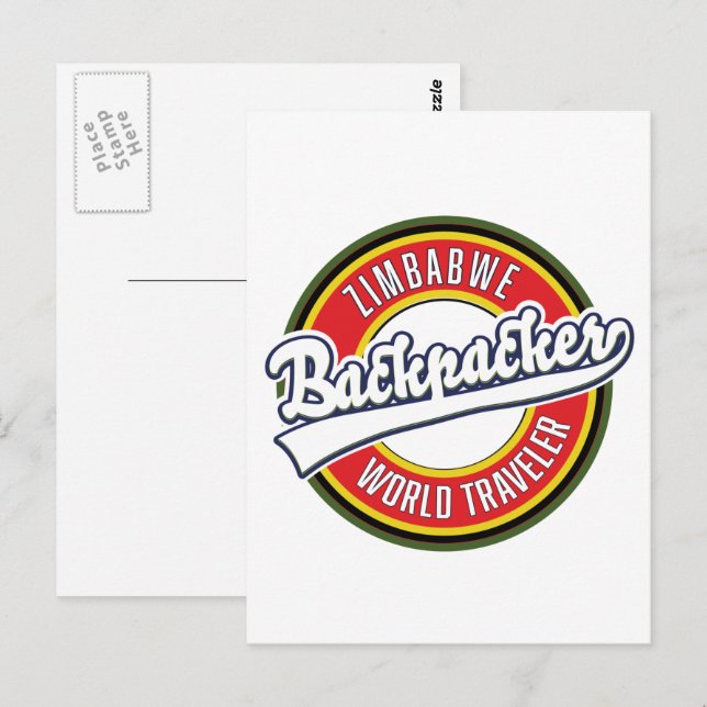 Simbabwe Backpacker World Traveller Logo. Postkarte (Vorne/Hinten)