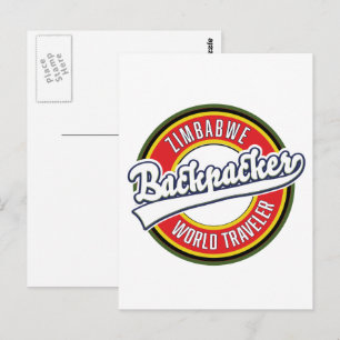 Simbabwe Backpacker World Traveller Logo. Postkarte