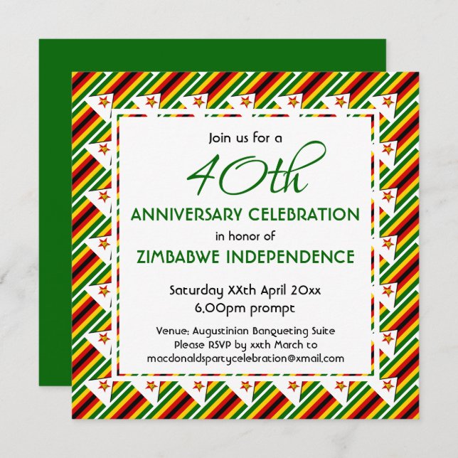 SIMBABWE FLAG JEDES JAHR ODER JEDES EREIGNIS indiv Einladung (Vorne/Hinten)
