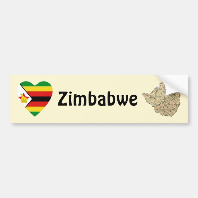 Simbabwe-Flaggen-Herz + Karten-Autoaufkleber Autoaufkleber (Vorne)