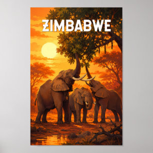 Simbabwe Illustration Reise Kunst Vintage Poster