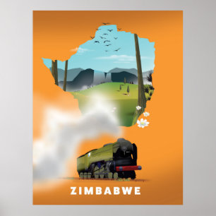 Simbabwe-Karte illustriertes Reiseplakat Poster