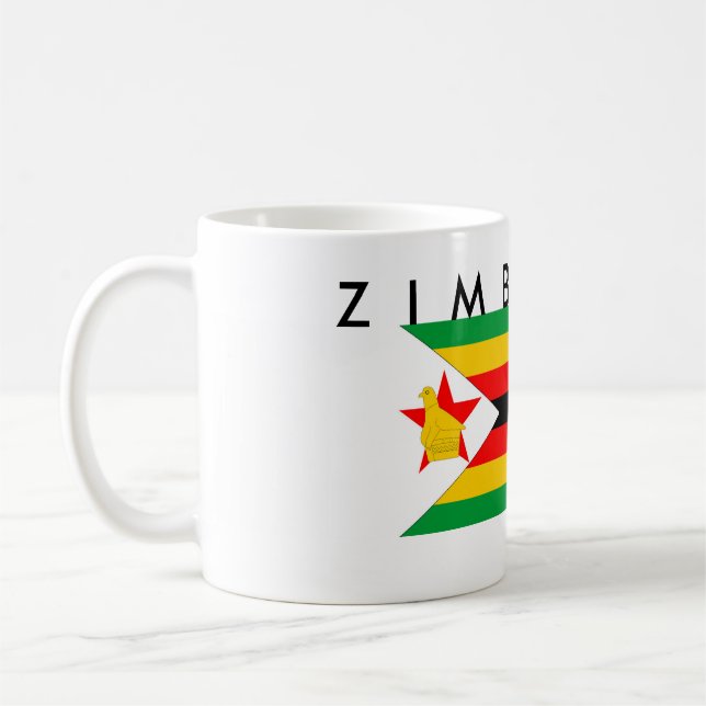 Simbabwe-Landesflaggenationssymbol-Textname Kaffeetasse (Links)