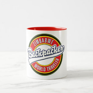 Simbabwe-Rucksacktourist Welt Reisender Logo. Zweifarbige Tasse