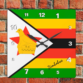 Simbabwe-Uhr, patriotische Zuhause, Flagge Simbabw Quadratische Wanduhr