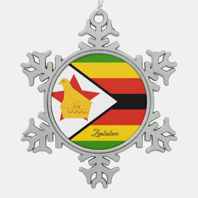 Simbabwes Schneeflocke, Flagge Simbabwes Schneeflocken Zinn-Ornament (Vorderseite)