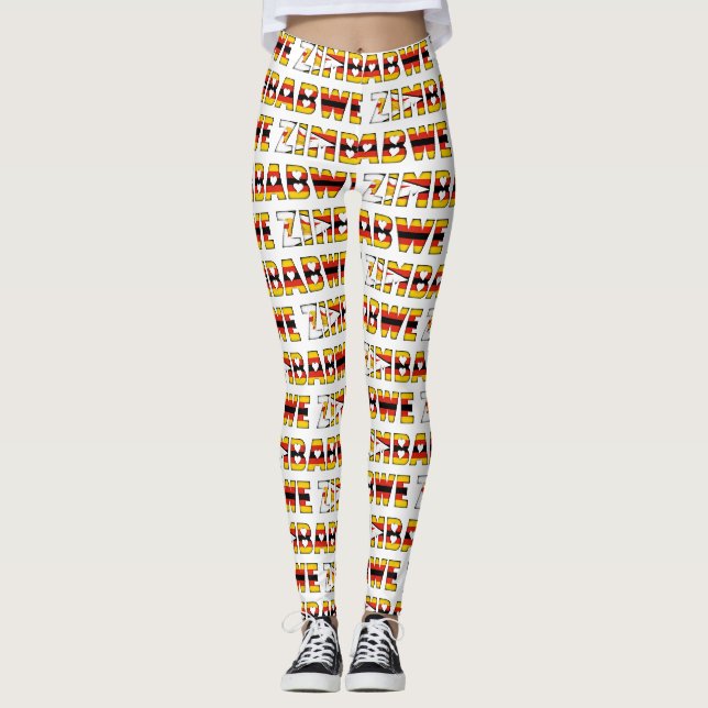 Simbabwische Flaggenfarben Typografie Muster Niedl Leggings (Vorderseite)