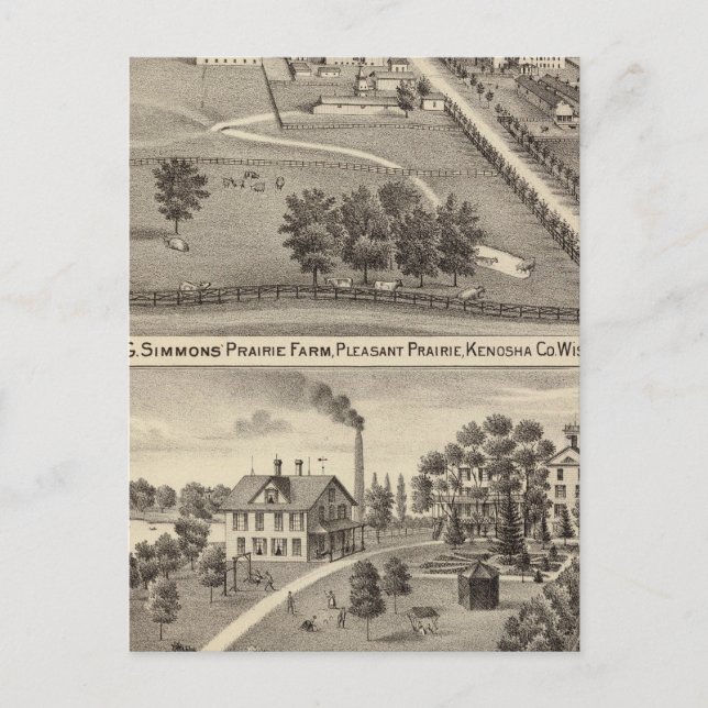 Simmon's Prairie Farm, Kenosha Water Cure Postkarte (Vorderseite)