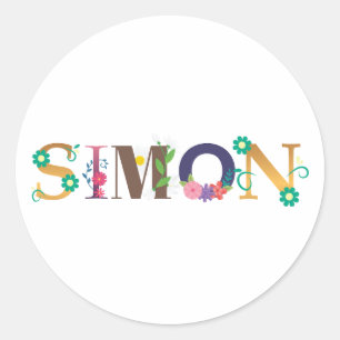 SIMON Vorname Elegant bestickt Runder Aufkleber
