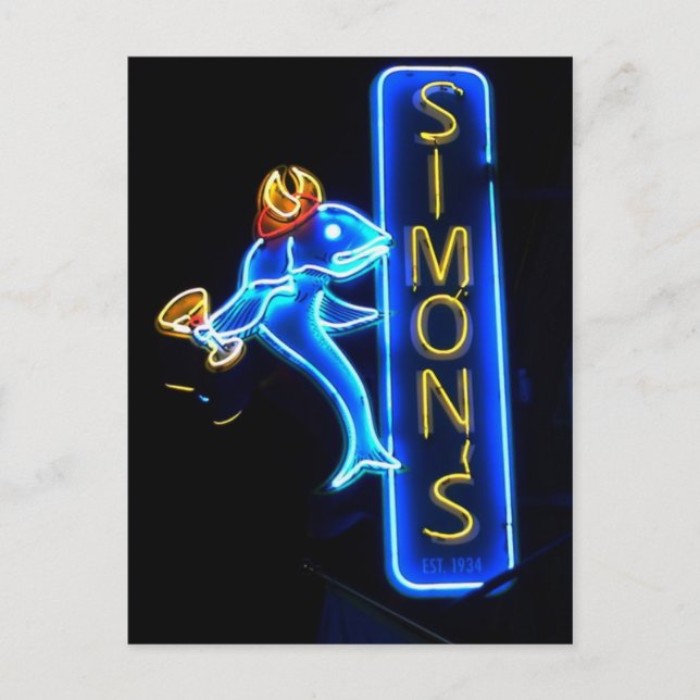 Simons wunderschönes Neon-Schild Postkarte (Vorderseite)