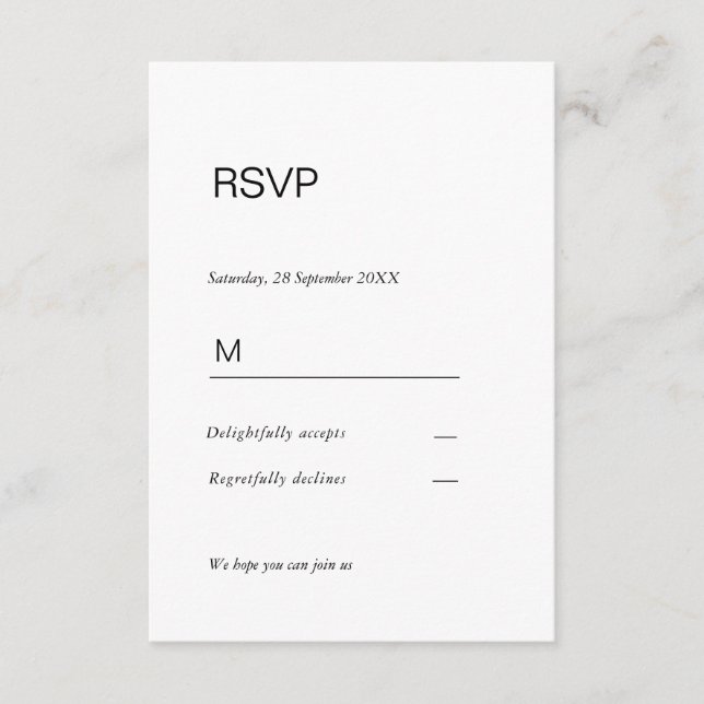 Simpel elegant  Einladung Antwortkarte RSVP (Vorderseite)