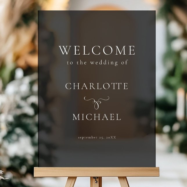 SIMPEL, ÉLÉGANT, MARIAGE "BIENVENUE" (SIMPEL, ELEGANT, "WELCOME" BLACK WEDDING ACRYLIC SIGN with your names and date.)