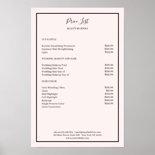 Simpel Lightpink Black  Price List  Poster (Vorne)