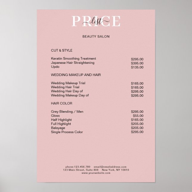 Simpel Pimk Blush Price List Poster (Vorne)