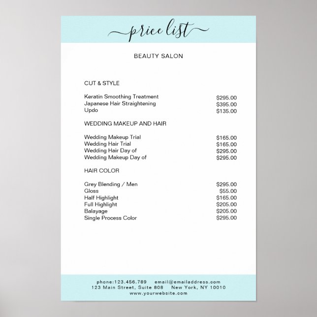 Simpel White Blue Price List Poster (Vorne)