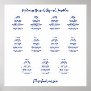Simple 11 Table Dark Blue Seating Chart Poster