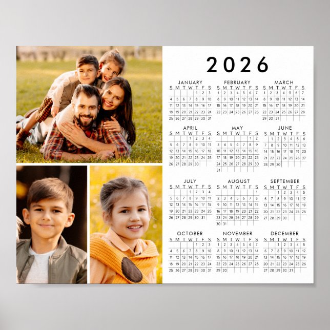 Simple 2026 Calendar 3 Photos Poster (Vorne)