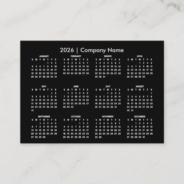 Simple 2026 Calendar Company Name Visitenkarte (Vorderseite)