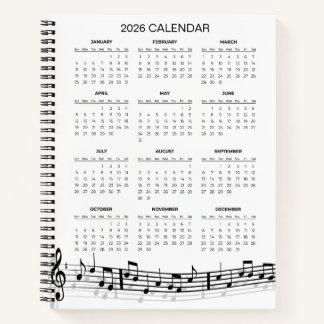 Simple 2026 Calendar with Musical Notes |  Notizbuch