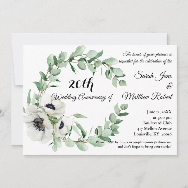 SIMPLE 20e ANNIVERSAIRE MARIAGE Invitation (Devant)