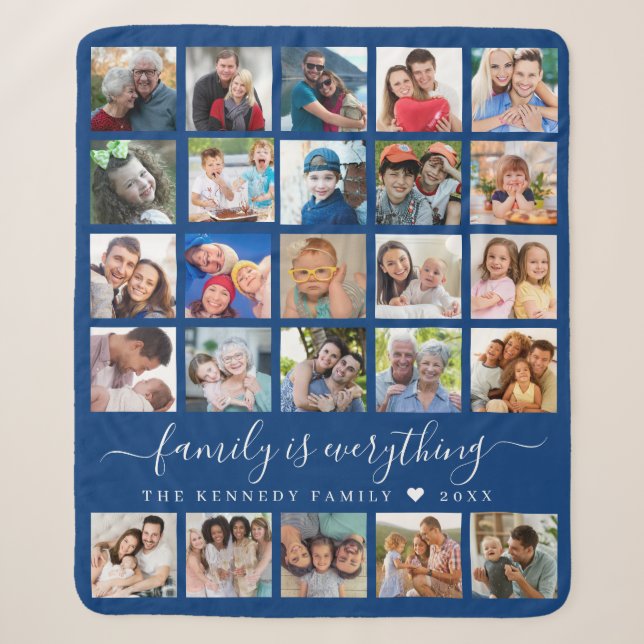 Simple 25 Photo Collage Quote Family Name Blue Sherpadecke (Vorderseite)