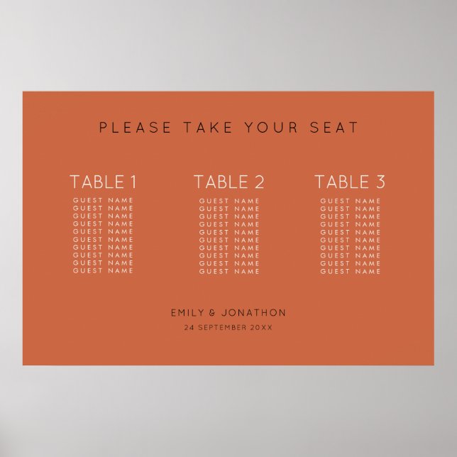 Simple 30 personnes 3 tables Tableau de sièges en  (Devant)