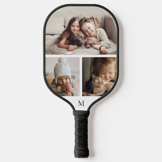 Simple 3 Photo Collage Monogram  Pickleball Schläger (Vorderseite)