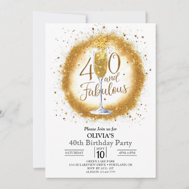 Simple 40 Digital Gold 40. Geburtstag Einladung (Vorderseite)