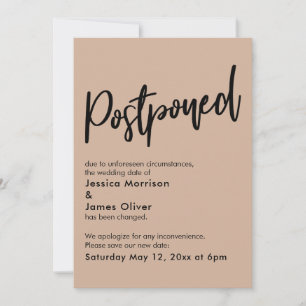 Simple Almond Postponed Wedding Announcement Einladung