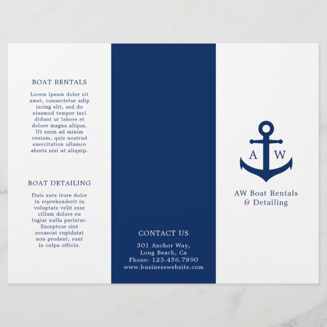 Simple Ancre nautique Marine Blue Trifold Brochure (Devant)