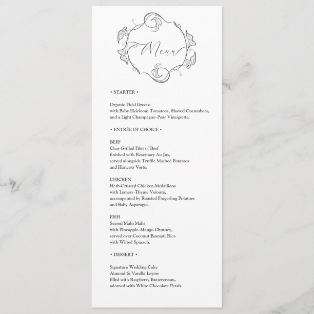 Simple and Elegant Minimalist Wedding Dinner Menu Programm (Vorderseite)