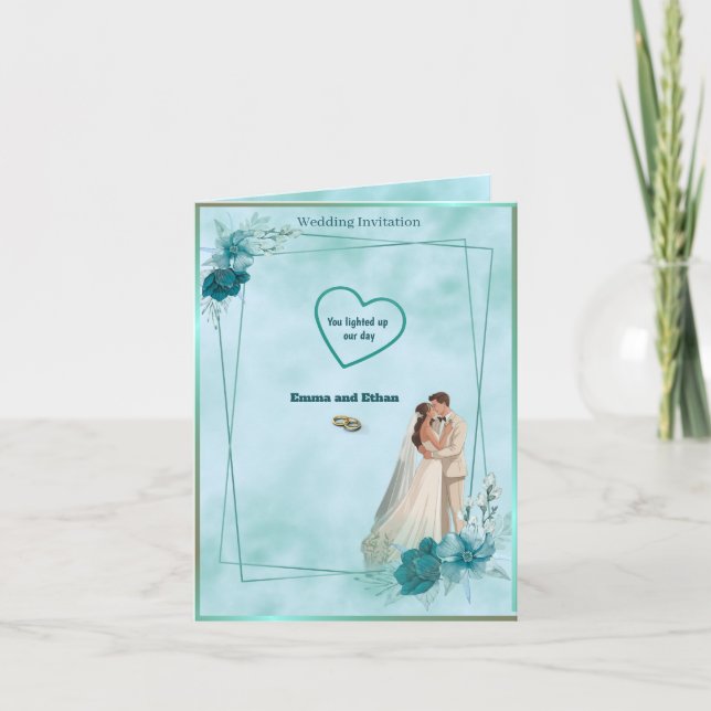 Simple and elegant wedding invitation in Sky Blue Einladung (Vorderseite)