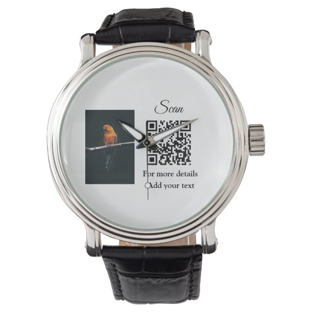 Simple animal name details QR code add text photo  Armbanduhr (Vorderseite)