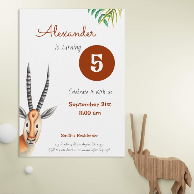 Simple Antelope Safari Geburtstag Einladung (Von Creator hochgeladen)