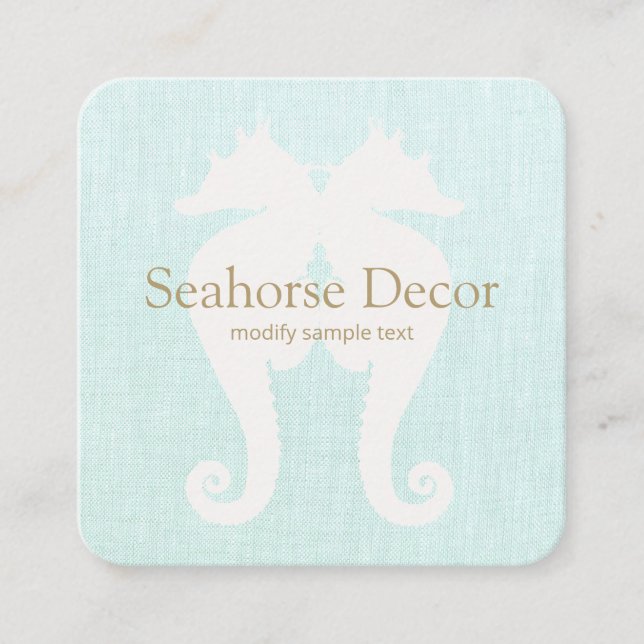 Simple Aqua Blue Seepferd Business Card Quadratische Visitenkarte (Vorderseite)