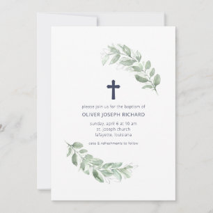 Simple aquarelle verte Baptême Invitation