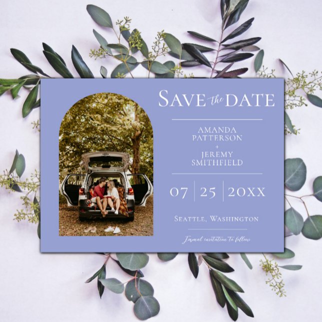 Simple Arch Photo | Faire-part de sauvegarde Periw (Periwinkle Simple Arch Photo Save the Date)