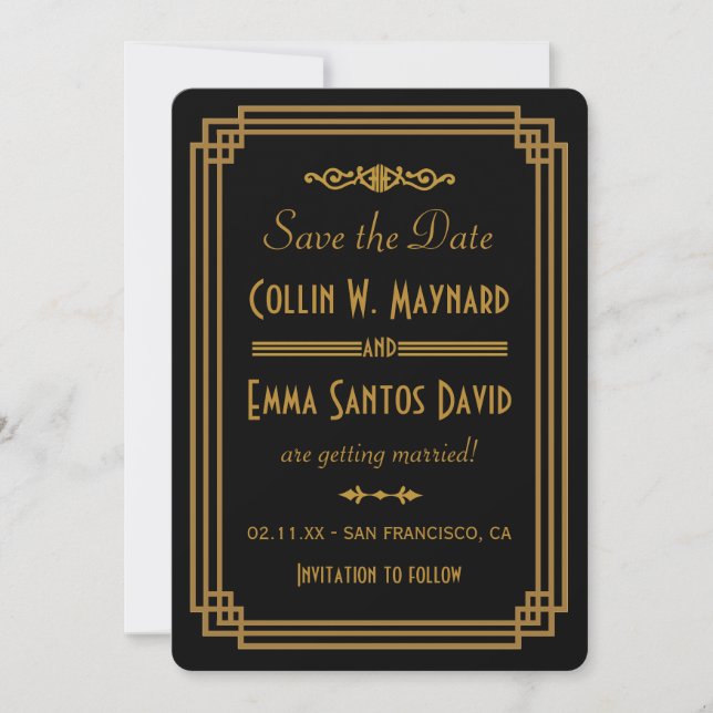 Simple Art Deco Black Save the Date (Vorderseite)